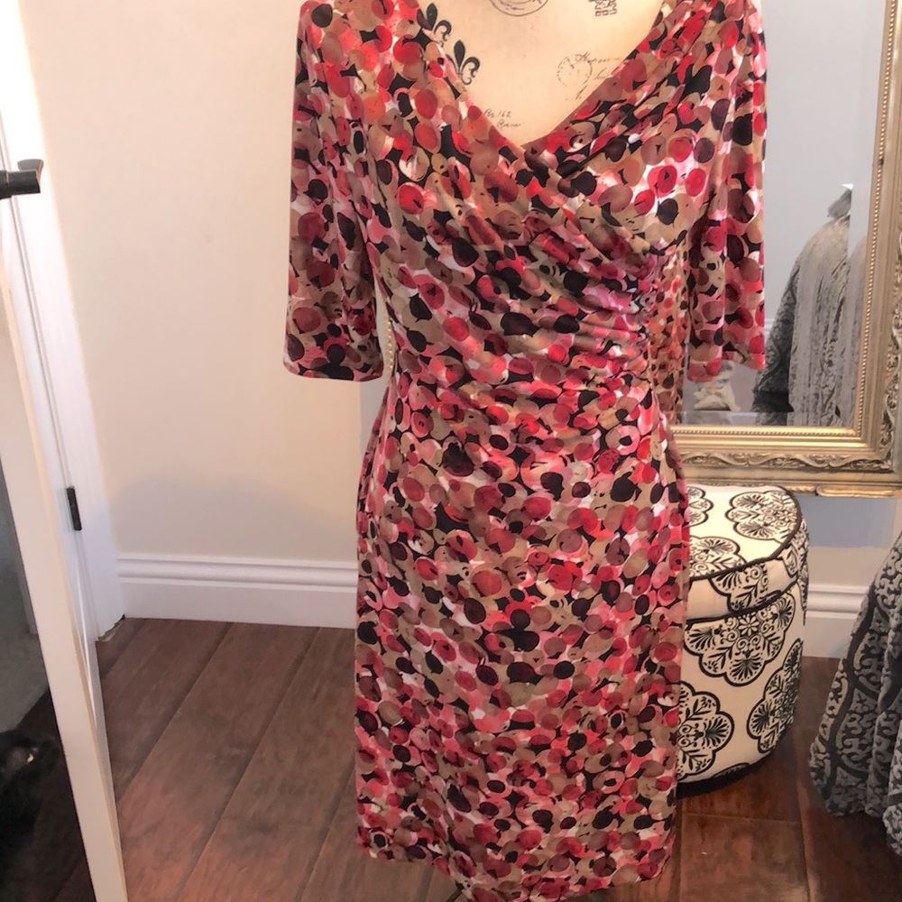 Sz6 jersey knit dress with rushing and gathering